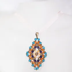 Pendant 65cm - Talia Rhombus M-Salmon Organza - Pendant 65cm - Laiton bronze